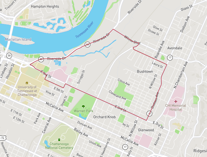 Map of the historic Bushtown community